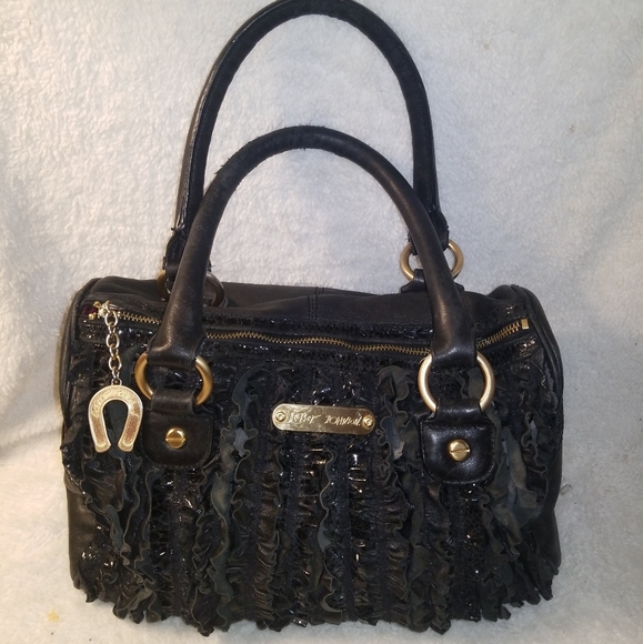 Betsey Johnson black ruffled handbag - Picture 1 of 7